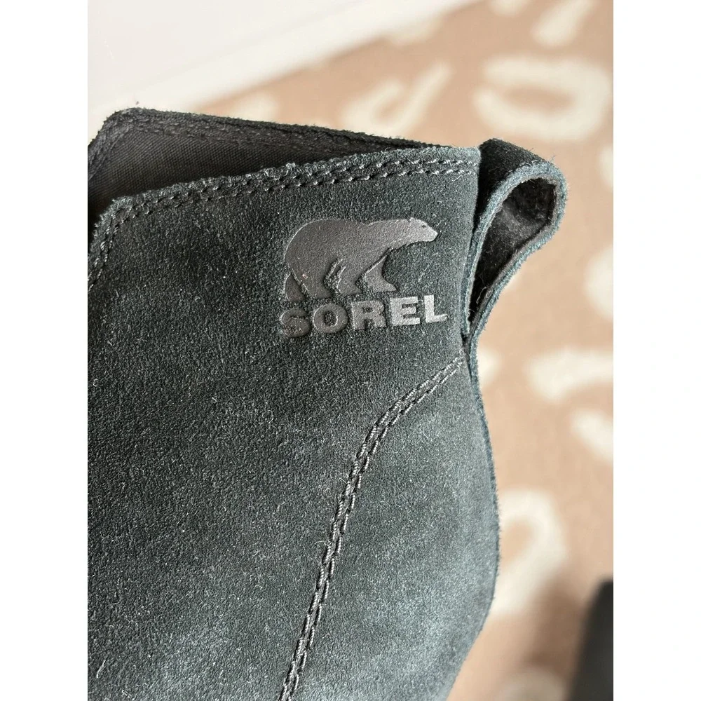 Sorel Women's Evie Boot Hidden Wedge Heel Bootie Black Suede Pull on, Size 9.5